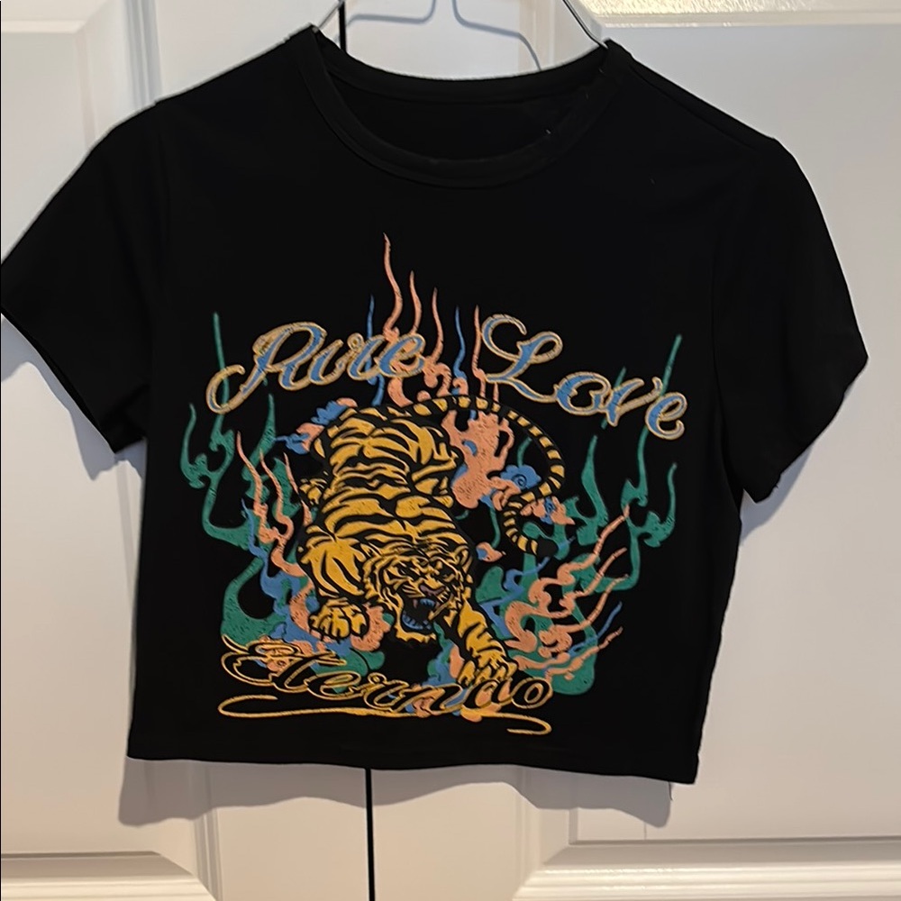 Black Graphic Kids T-Shirt with Tiger Design
